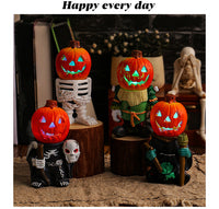 Halloween LED Pumpkin Knight Tabletop Decor Glowing Resin Ghost Ornament