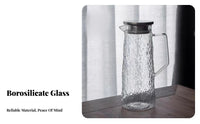 Large Capacity Hammered Glass Pitcher Heat Resistant Borosilicate Glass Tea Pot Safe for Families, Hosts, Kitchen, Bedside, Dining Table
