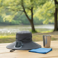 Design Solar Fan Hat Lightweight Fisherman Hat with Fan Breathable Mesh Outdoor Headwear Adjustable Chin Strap for Fishers, Hikers, Gardeners, Fishing, Hiking, Beach, Gardening