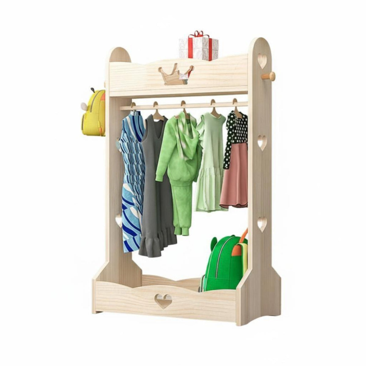 2 Pieces childs' Valet Stand Featuring Mirror Cartoon Design Young Child Playtime Costume Station Promotes Organization Easy