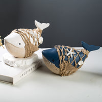 Mediterranean Rope Net Whale Decorative Wooden Figurine
