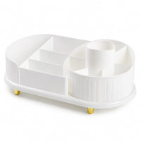 Multi-Compartment Cosmetic Organizer with Lid, Plastic, Simple Style, for Brushes and Lipstick