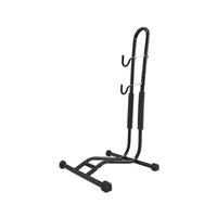 Metal Bike Floor Stand Space-Saving Two-Wheeler Floor Stand Heavy-Duty Two-Wheeler Parking Rack with Hook Easy to Use for Cyclists, Commuters, Garage