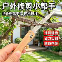 Mini Folding Hand Saw with Wooden Handle, Portable, Fine Teeth, for Outdoor and Wood Cutting