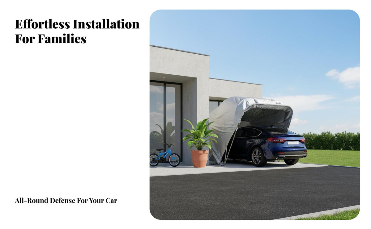 Automatic Car Tent Waterproof Foldable Car Tent All-Season Carport Long-Lasting Stainless Steel Frame for Homeowners, S Owners, Renters, Outdoor Parking, Driveway, Backyard, Residential Area
