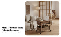 dual-level Bar Trolley Rattan Accent Side Table Foldable Design Vintage design for Homeowners, Bedroom