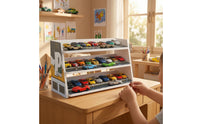 1:64 Scale Parking Lot Display Scene Multi-Level Model Car Display Shelf Three-Tier Toy Parking Garage Trapezoid-Shaped for Collectors, Playroom