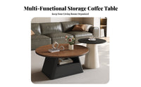 2 Pieces Round Coffee and End Table Set Space-Saving Pair of Round Occasional Tables Rounded Edges Versatile Use for Living Room
