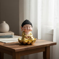 Gold Buddha Statue Polyresin Buddha Lotus Figurine for Courtyard, Patio