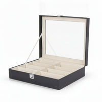 Eyewear Box with Clear Window Multi-Compartment Glasses Storage Box Leather-Like