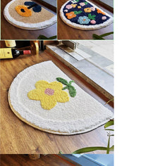 卡通地垫卧室卫生间ins风小清新吸水防滑进门脚垫半圆 ❥(__-)40*60cm 乳白色小菊半圆