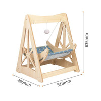 Wooden Pet Swing Bed Blue Plaid Feline Swing Bed Hanging Toy