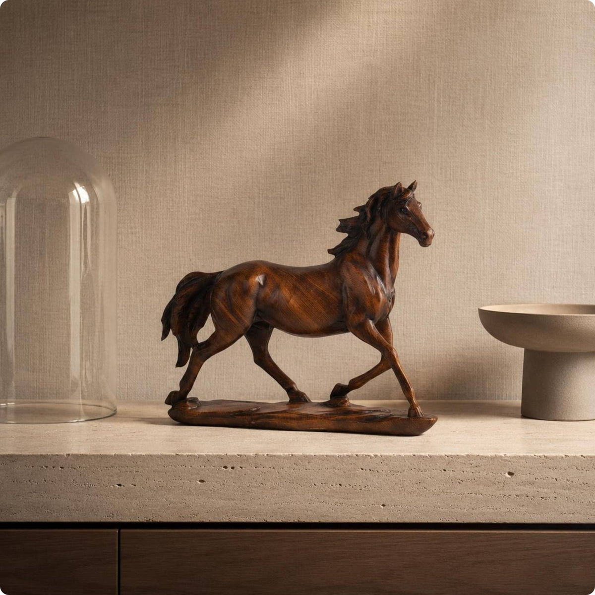 Wood Grain Horse Sculpture Nordic Style Standing Horse Statue Sturdy Table Ornament for Desktop