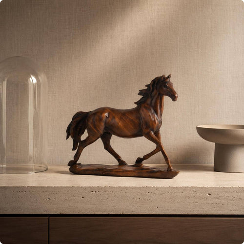 Wood Grain Horse Sculpture Vintage Look Standing Horse Statue Sturdy Table Ornament for Living Room