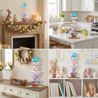 Easter Bunny Table Decor Nordic Design Wooden Easter Figurine Hand-Painted Wooden Bunny Sign for Children, Families, Tabletop, Bookshelf, Living Room