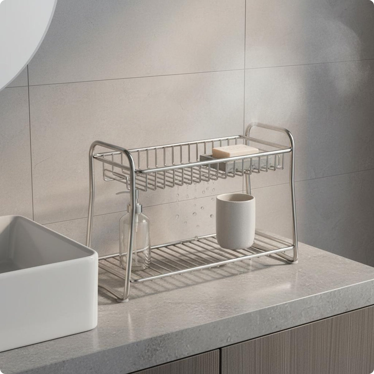 2 Layer Drain Rack Drainage Design Stainless Steel Shelf Rack Rust Resistant