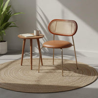 Easy to Match Rattan Dining Chair Rustic Rattan Back Chair Vintage Dining Seat for Guesthouse, Restaurant, Cafe