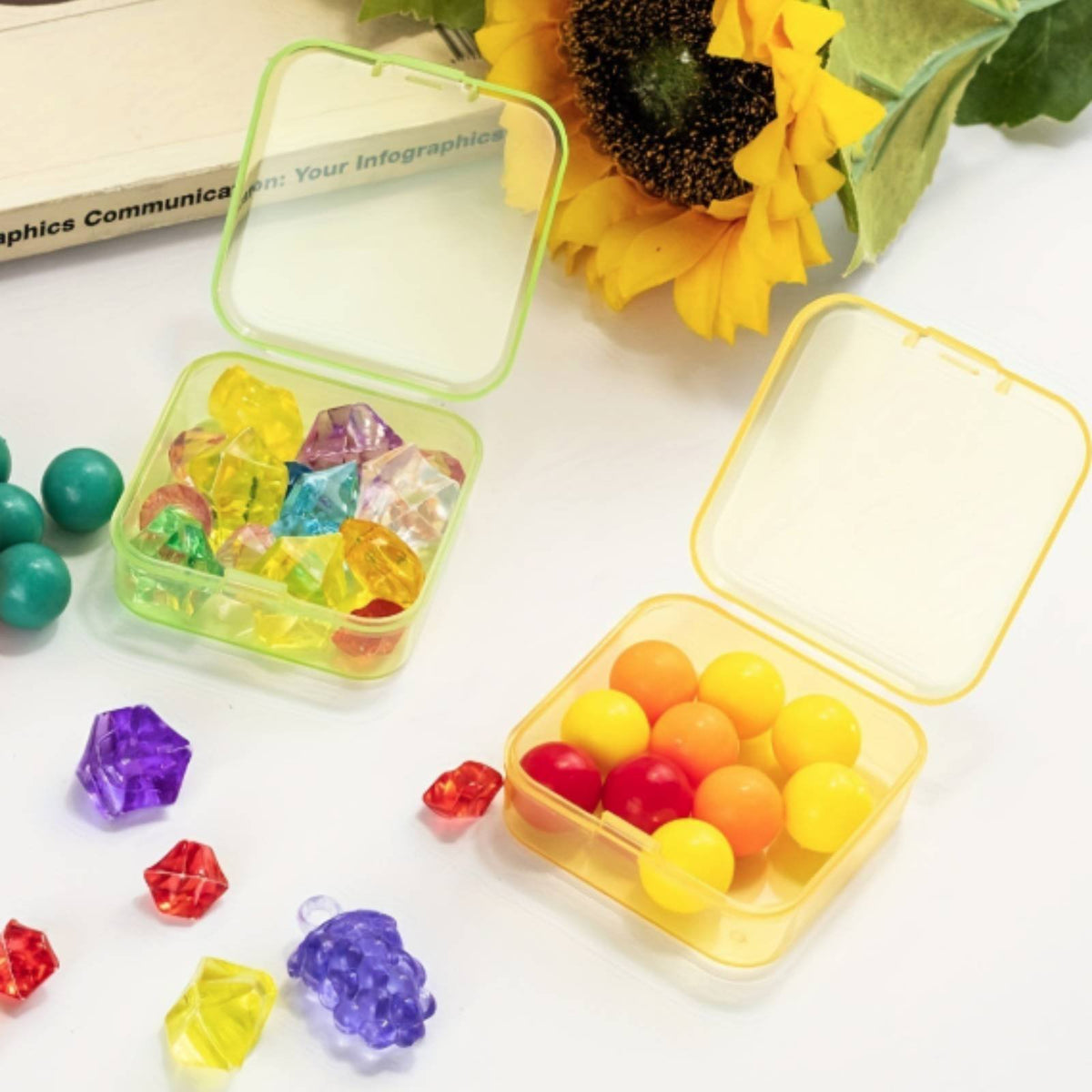 Bead Storage Container Transparent Mini Square Box Multipurpose Mini Clear Box for Manicurists, Crafters, Desktop Organization