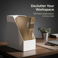 Desk Storage Box with Lid and Slanted File Holder, Desktop Organiser for Office Home, Large Capacity Accessories for Women