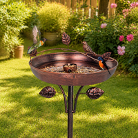 Iron Water Dish for Birds, 12.2 inch Retro Vintage Rustic Garden Decor, Dark Brown Outdoor Bath and Feeder with Post