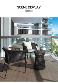 Nordic Outdoor Rattan Sofa Set with Footstool and Side Table, Metal Frame