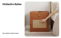 Nightstand with Safe Rattan Weave Design Nightstand with Drawers Multi-Functional Space-Saving Size for Apartment Dwellers