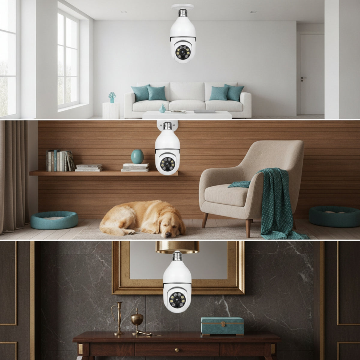 Motion Detection Light Bulb Security Camera Smart Light Bulb Camera Distant Viewing Local Recording for Indoor Surveillance, Baby Monitoring