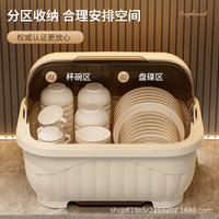Kitchen Cabinet Cream Style Dustproof Bowl and Dish Storage Rack for Students Dormitory Renters Tableware Bowl Chopstick Draining Rack