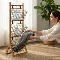 2 Pieces Multi Tier Organizer Shelf Easy to Assemble Slanted Basket Shelf Sturdy