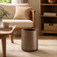 12L Round Kitchen Pedal Bin with Lid, Dark Brown Wood Grain Finish, Waste Paper Bin, Inner Bucket for Home & Commercial Use