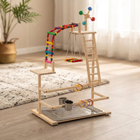 Parrot Stand Play Stand with Solid Wood Ladders, Bird Training Stand with Bowls and Tray, Indoor Bird Perch for Cockatiel and Lovebird Use