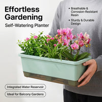 Planter Box for Vegetables, Outdoor Rectangular Planter Box, Auto-Watering Synthetic Material Pot with Integrated Drainage, Weather Resistant