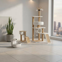 Allall-Inclusive Feline Tree with Scratching Post Rattan Mat Multi-Level Feline Tree Scratch-Resistant Pet Furniture Sturdy Construction for Cats, Kittens, Indoor
