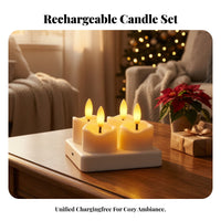 4 Pieces LED Tea Lights with Remote | Realistic Molded beeswax Body, Rechargeable LED Candles with Charging Base Flameless Yellow Glow, for Cozy Indoor Ambiance