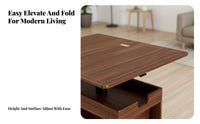 Movable elevateTop Coffee Table Black Walnut Finish Storage Furniture Hidden Compartments Extendable surface for Remote Workers