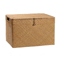 Handwoven Storage Box Hinged Lid Wicker Lidded Basket Versatile Household Organizer