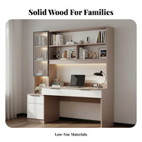 Desk with Bookshelf Combo Multi-functional Desk Bookshelf Combo Workstation with Shelves Drawers Cabinet Solid Wood Suitable for Students Adults Bedroom Home Office