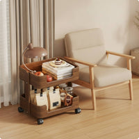 Wooden Side Table with Wheels Compact Rolling Side Table Sturdy for Living Room