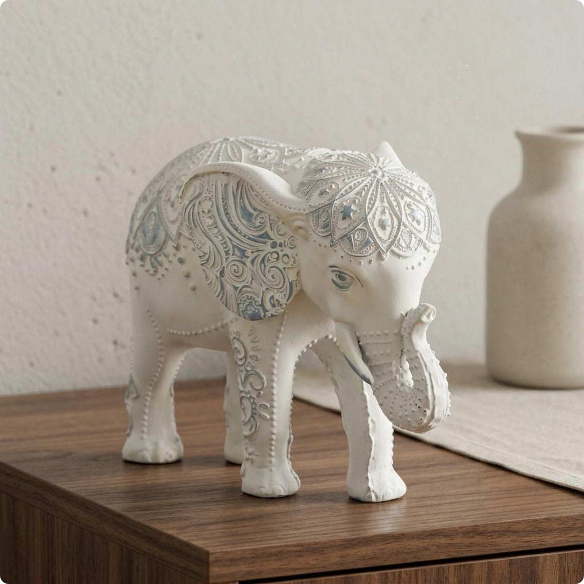 Resin Elephant Figurine Handmade Standing Elephant Statue Gift Idea for Desktop