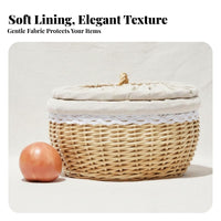 Woven Basket with Lid Handwoven Lidded Wicker Basket Dustproof for Dining Table
