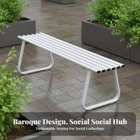 Slatted Backrest Bench Outdoor Furniture Sturdy Backless Bench Weather-resistant Seating Reinforced Galvanized Steel Construction Suitable for Homeowners Public Garden Visitors Patio Courtyard