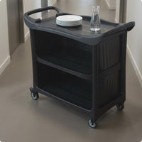 Three-Tier Utility Cart Caster Wheels Matte Black Utility Cart Molded Handle Storage Furniture