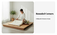 sectioned Wooden Bed Base Japanese aesthetic Bedroom Furniture Wabi-Sabi Design Mattress Foundation for Guesthouse Owners, Minimalists, woven mat Room, Balcony