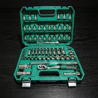 Automotive Tool Kit Chrome-Finished Car Repair Tool Set Portable Socket Wrench Kit with Case for Home Mechanics, Mechanics, Roadside Emergency, Garage