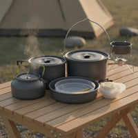 Camping Cookware Set with Kettle Kettle Heavy-Duty Frying Pan for Families, Picnics