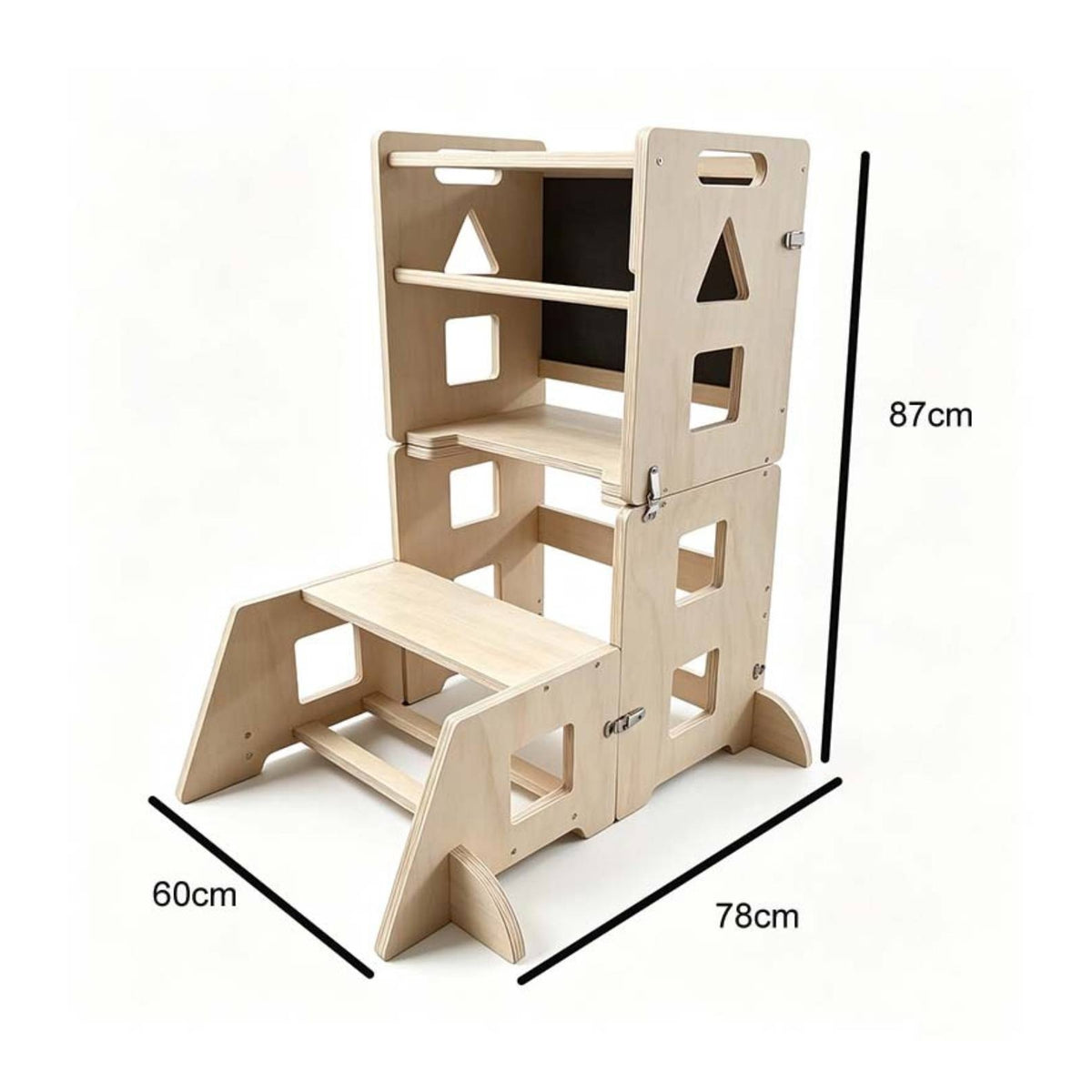 Toddler Platform Foldable Helper Platform Kids Kitchen Step Stool Wooden Step Stool with Safety Rails Natural Finish