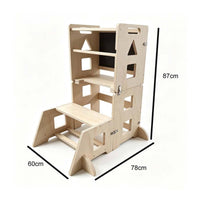 Toddler Platform Foldable Helper Platform Kids Kitchen Step Stool Wooden Step Stool with Safety Rails Natural Finish