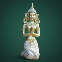 Thai Kneeling Maiden Figurine Welcome Gift Praying Lady Sculpture Resin Craft
