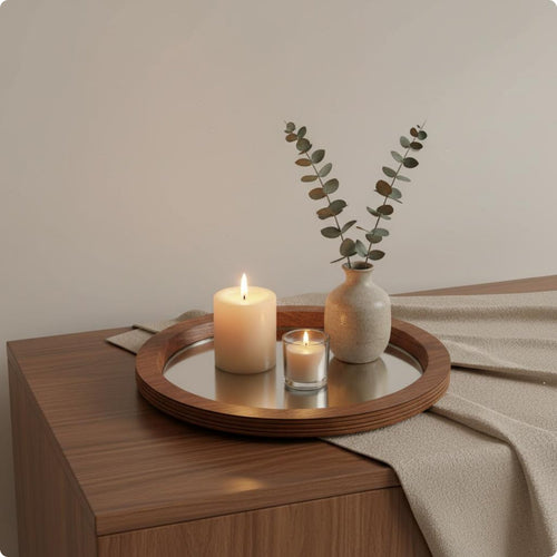 Mirror Tray Sturdy Round Wooden Tray for Dining Table