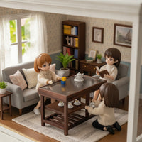 Wood-Grain Dollhouse Table with Shelves Realistic Miniature Living Room Table Decorative Furniture Compact for Photography Props